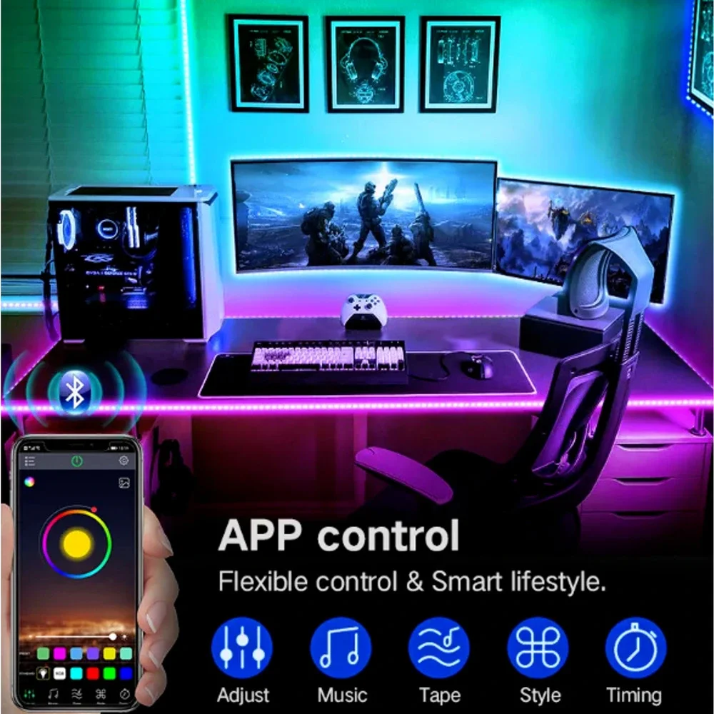 USB RGB LED Strip Lights 5V App Control 3-Key Remote TV PC Desk Ambience Bias